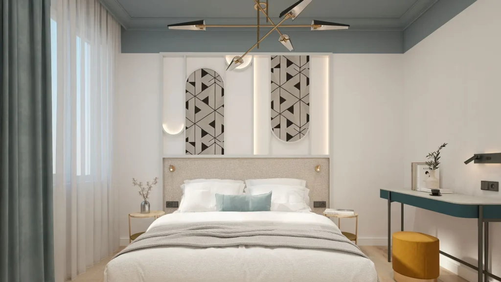 Una camera da letto illuminata da luce naturale, proveniente da una finestra sul lato sinistra